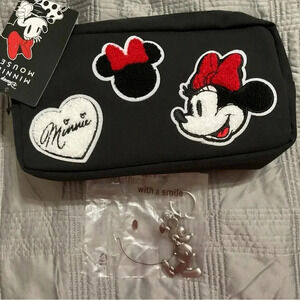 Disney Minnie Mouse Black Puffed Patched Cosmetic or Pencil Bag with Bonus NWT
